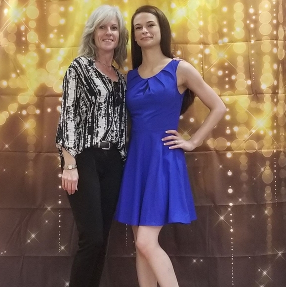 Express | Royal Blue Fit & Flare Mini Dress - Picture 4 of 7